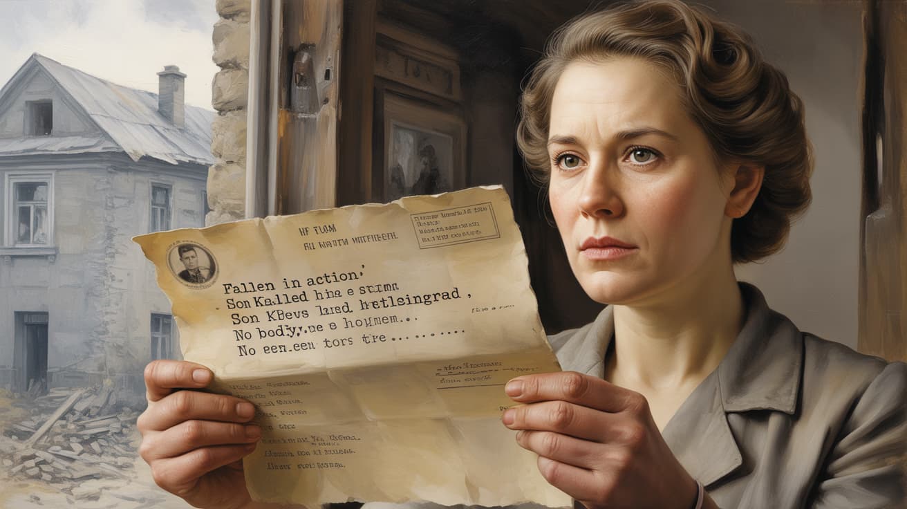 German mother Anna Weber holding a telegram announcing her son fallen at Stalingrad