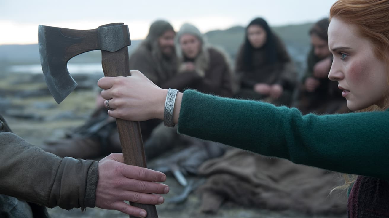 Freydis Eiriksdottir taking the axe to kill the five women her men refused to execute
