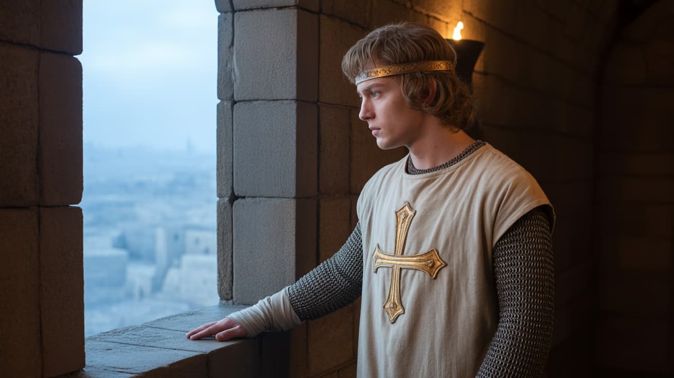 Baldwin IV watching from the stone walls of Ascalon fortress