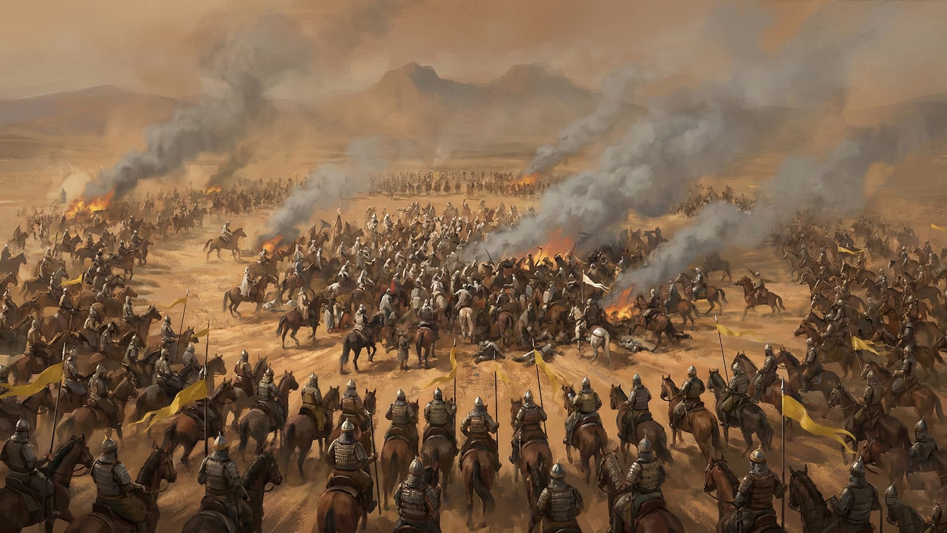 The Battle of Hattin with Saladin's army surrounding the crusader forces