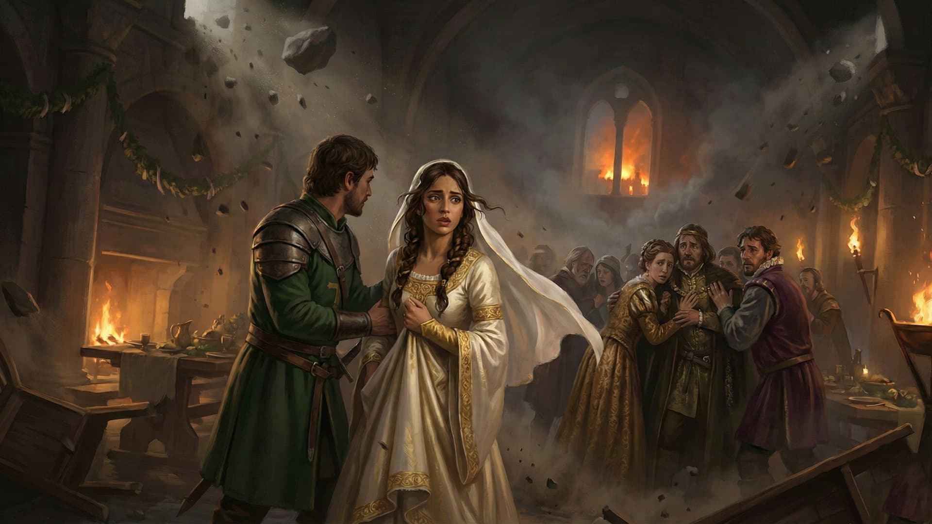 The wedding at Kerak Castle interrupted as Saladin's siege stones crash through the walls