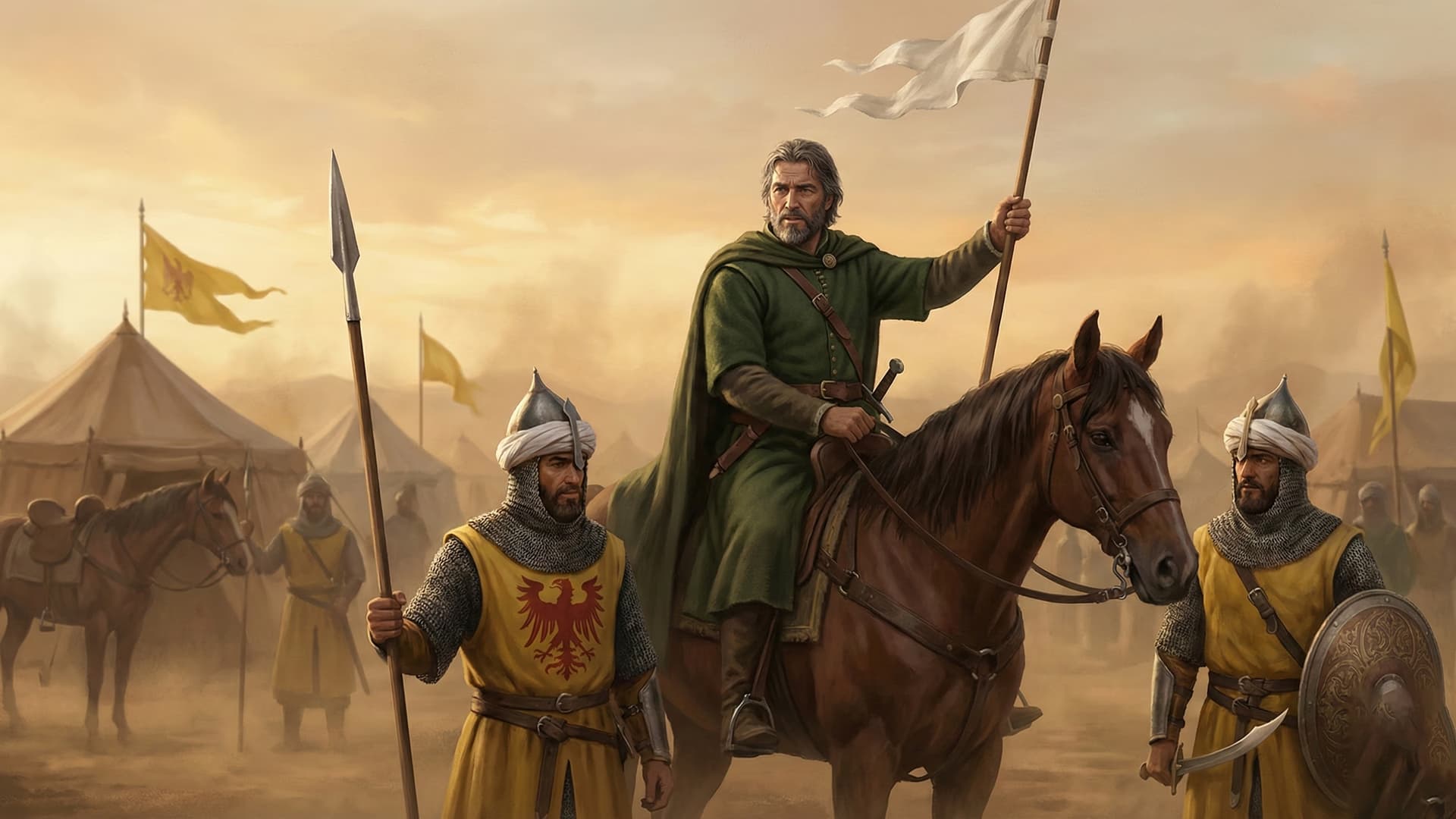 Balian of Ibelin rides into Saladin's camp under a white flag of truce