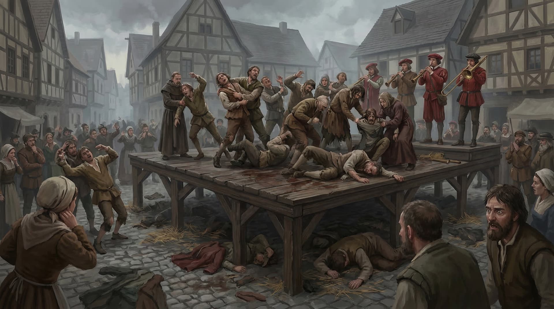 A physician studying a medical text by candlelight, his finger tracing a diagram of the human body in an old leather-bound book